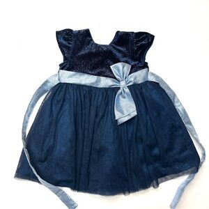 Jona Michelle Midnight Blue Velvet Fancy Dress with Sparkly Bow